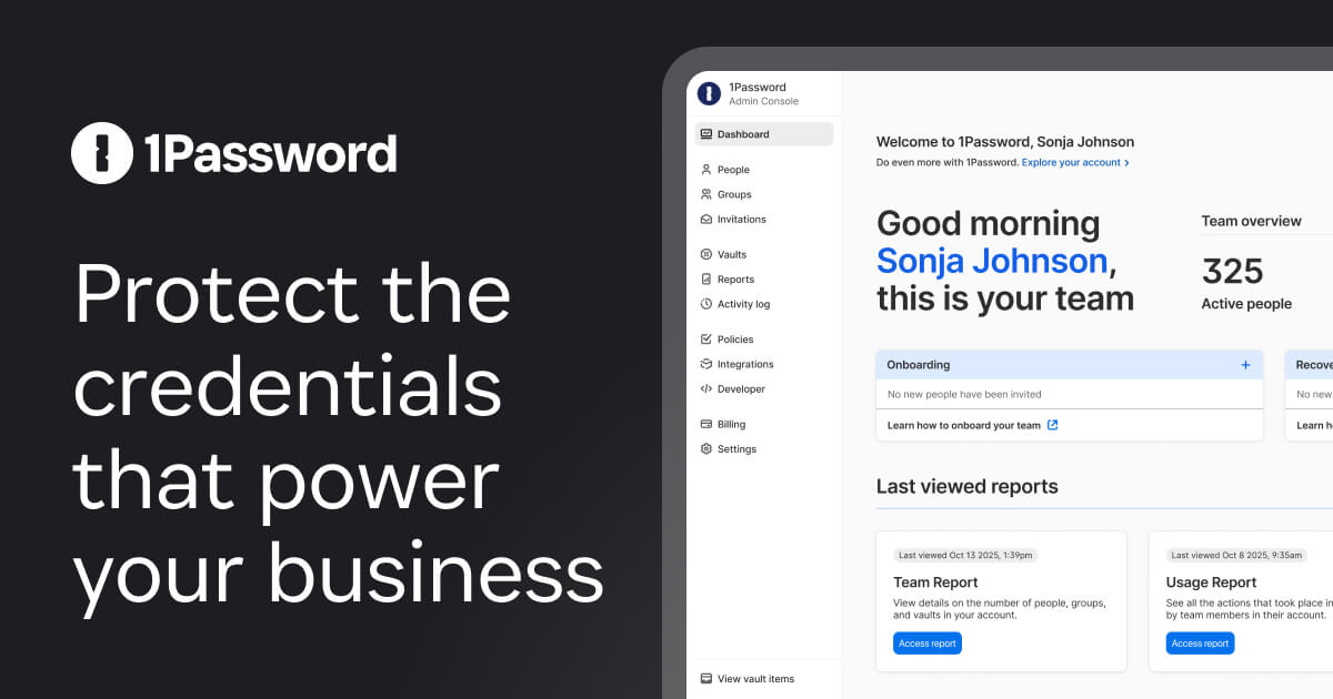 1Password business admin console dashboard