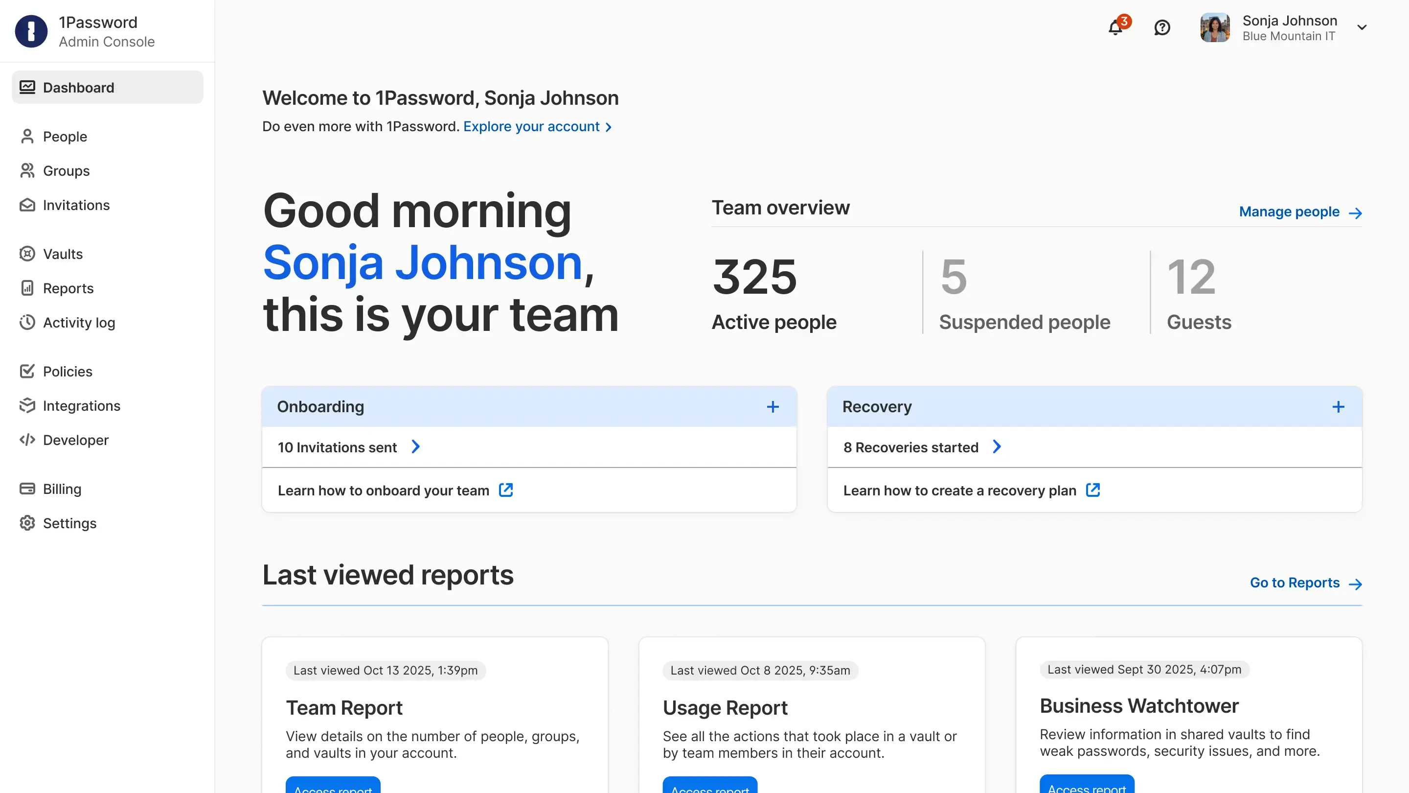 1Password vault dashboard with saved items