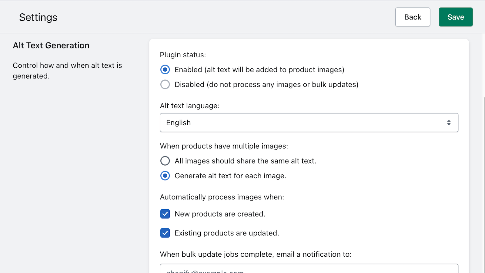AltText.ai alt text language and generation settings