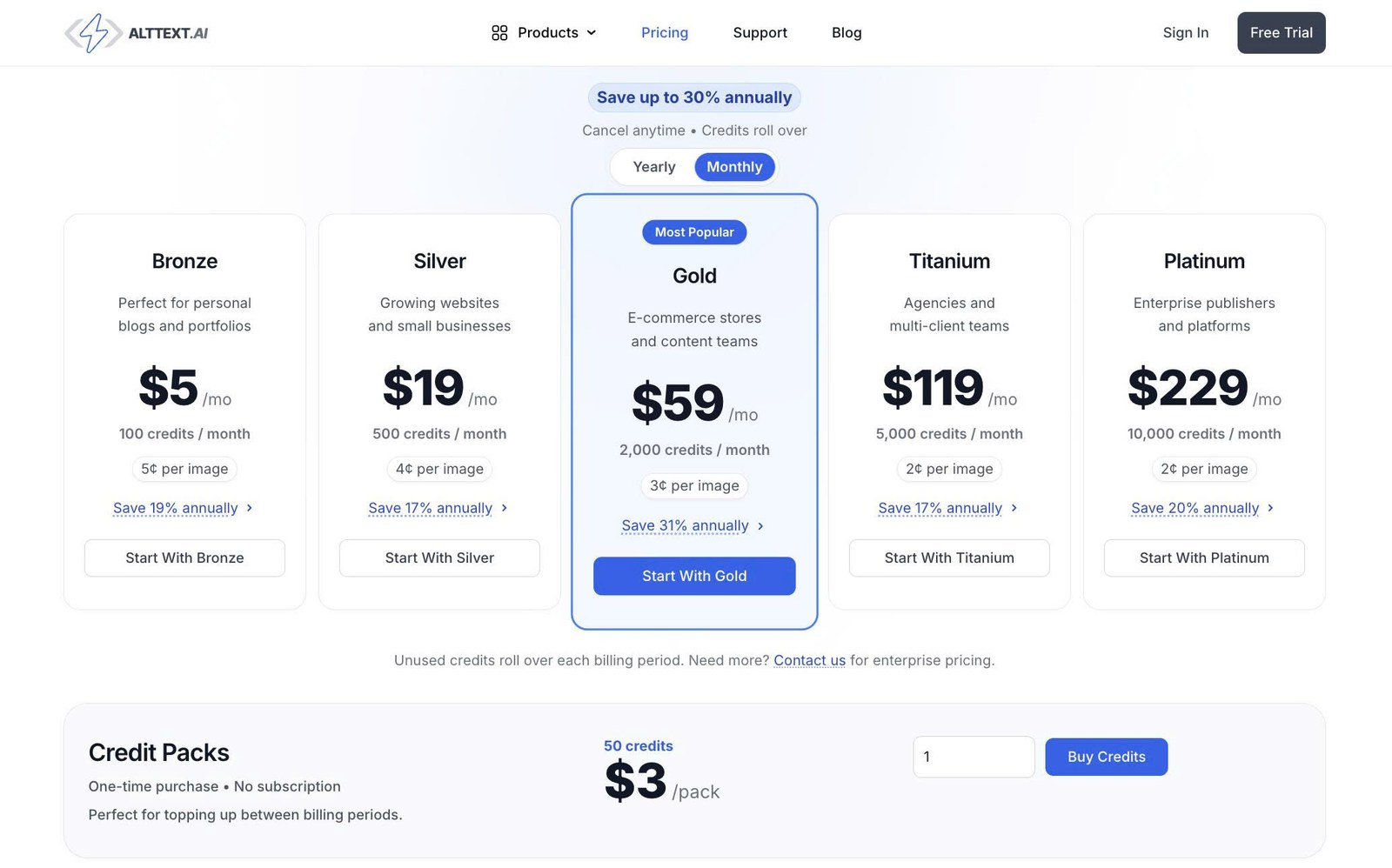 AltText.ai plan usage and credits shown on the settings page