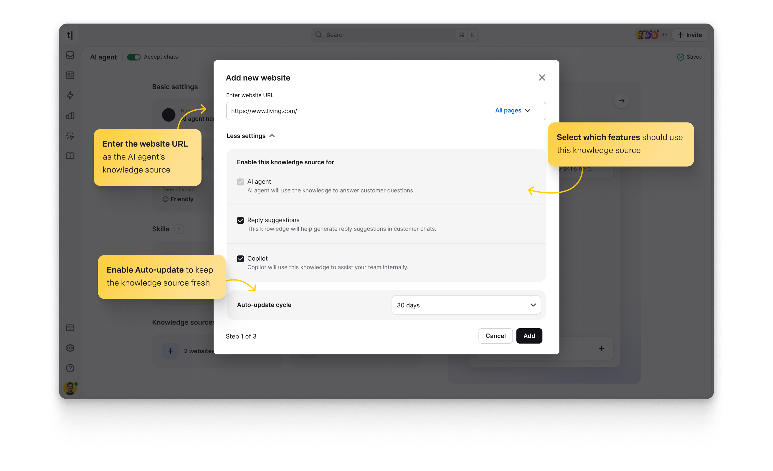 ChatBot scanning a website to build its AI knowledge base