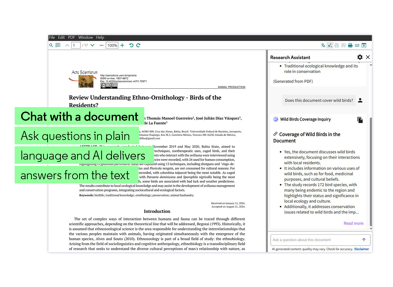 EndNote 2025 AI Research Assistant analyzing a PDF