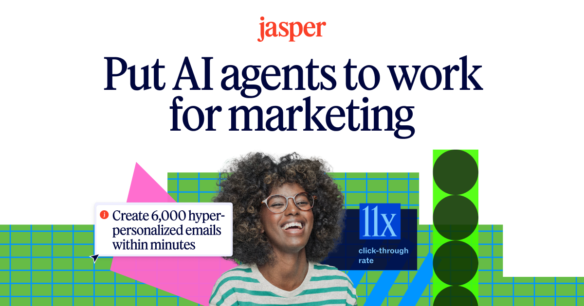 Jasper AI marketing banner: Put AI agents to work for marketing