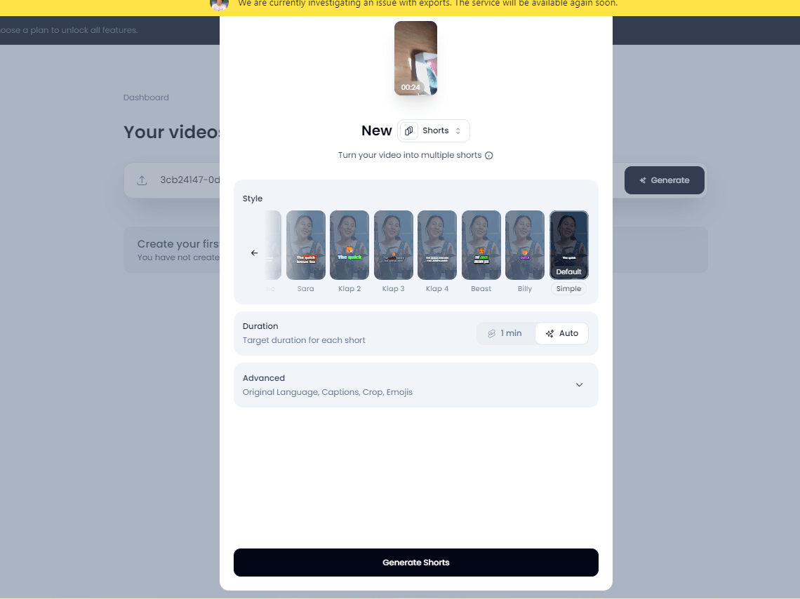 Klap adding B-roll and emojis to a short clip