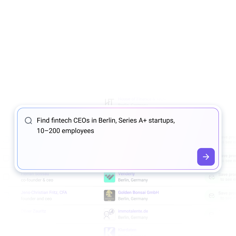 Snov.io email finder interface showing lead search filters and results
