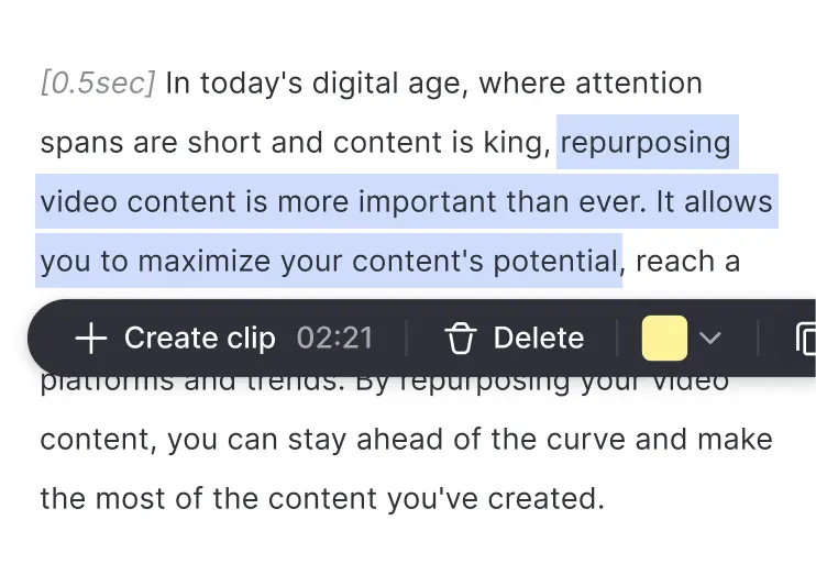 Vizard text-based video editing