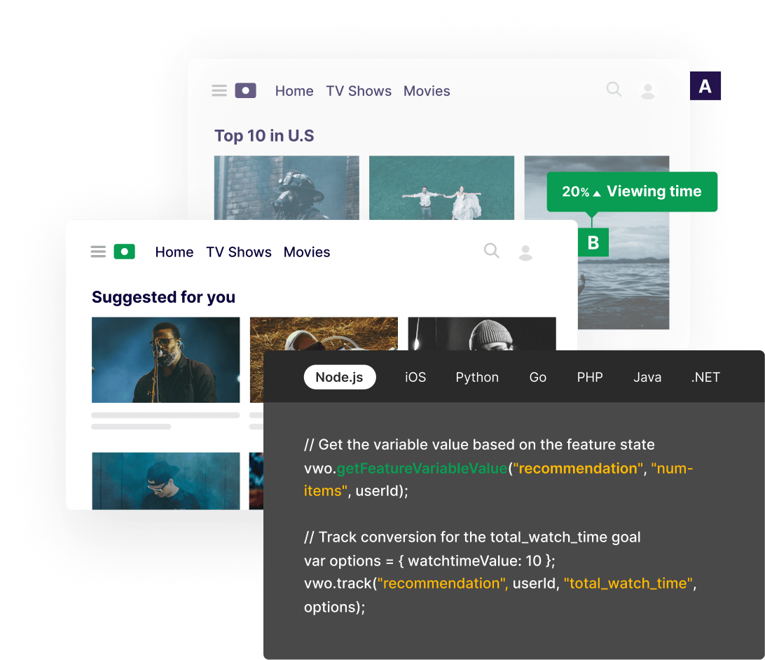 VWO server-side and feature experimentation with SDKs for multiple languages
