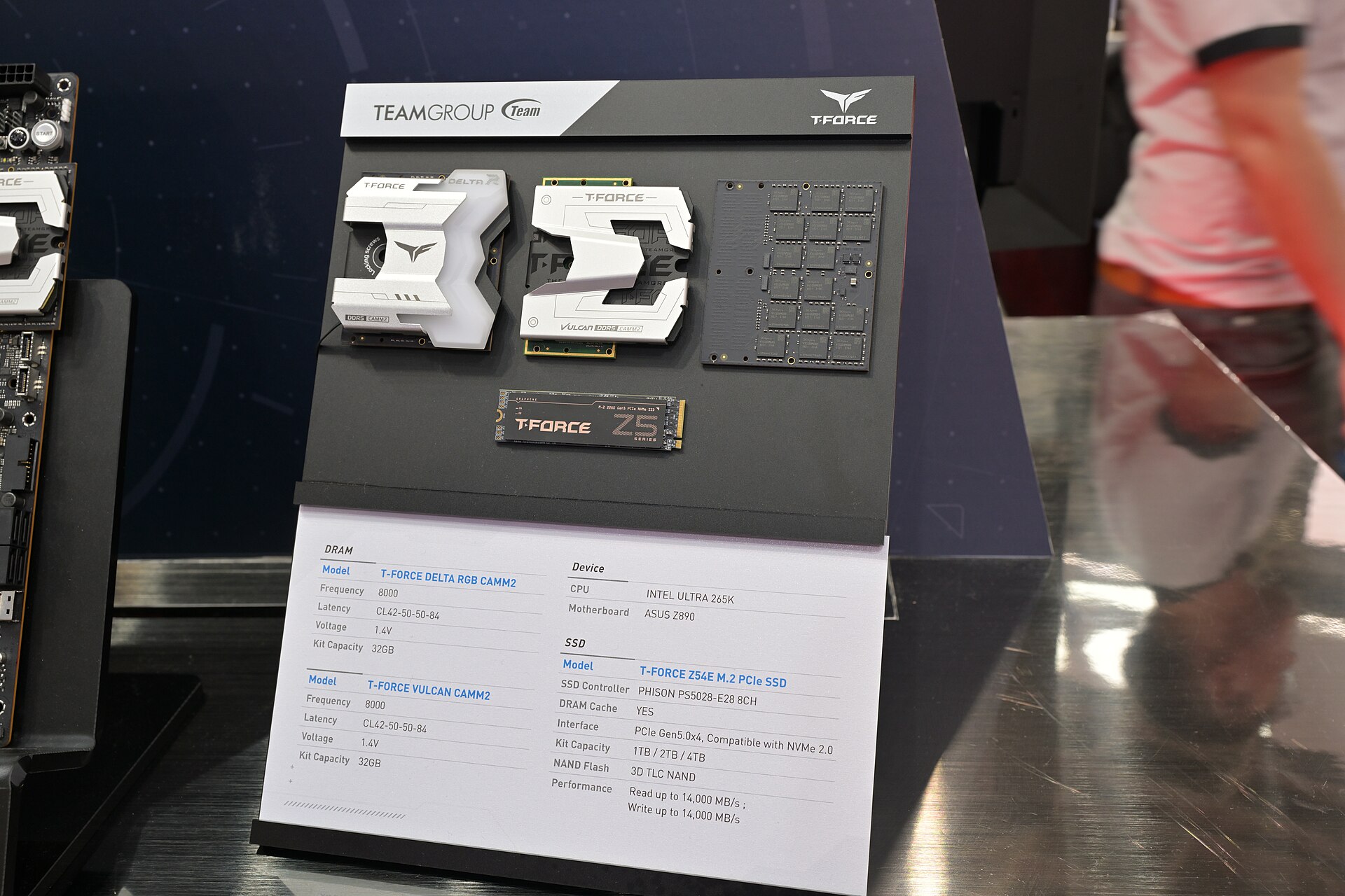 Teamgroup CAMM2 memory modules and an SSD on display, examples of the consumer memory hit hardest by 2026 price rises