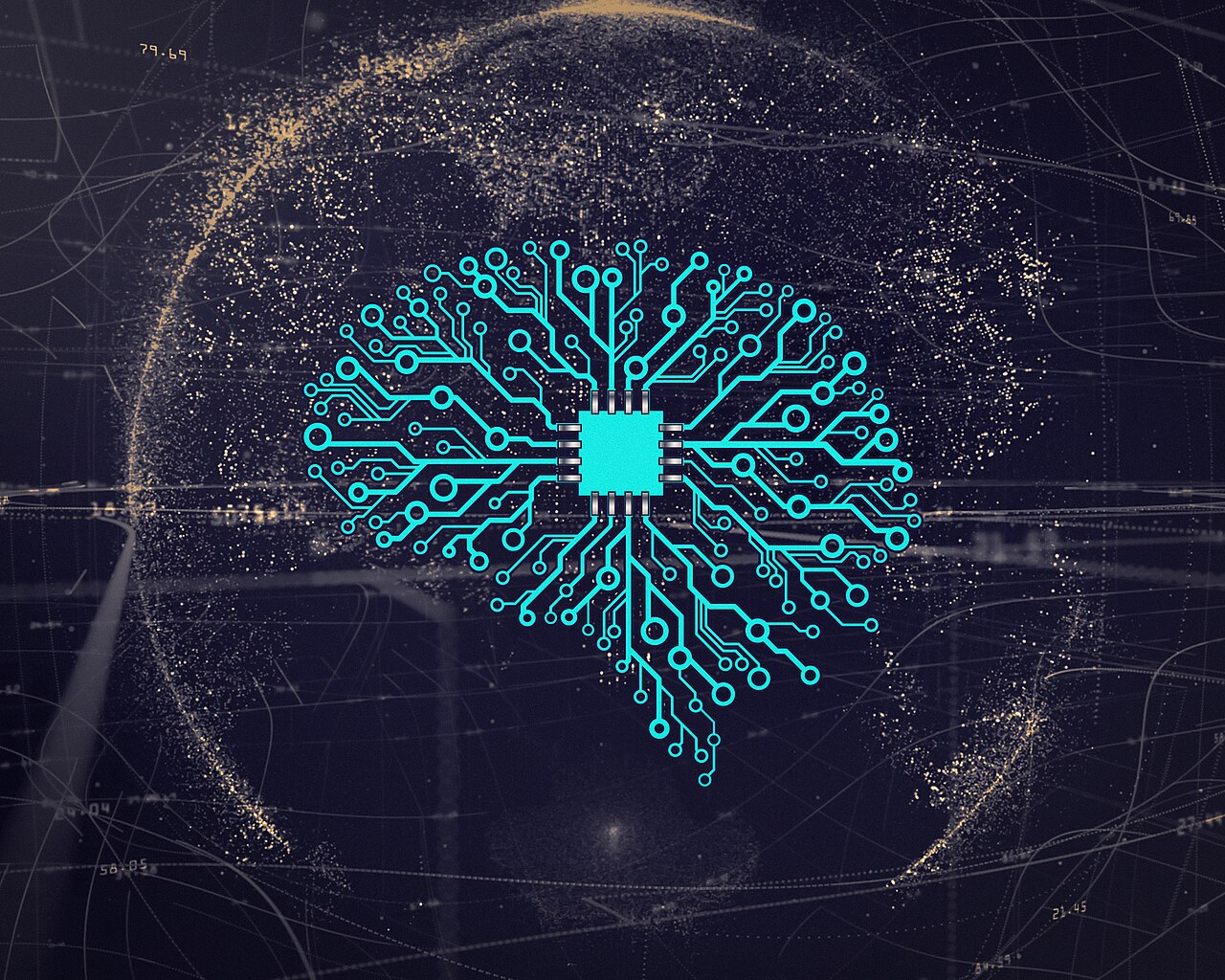 Illustration of a neural network wired into a processor chip