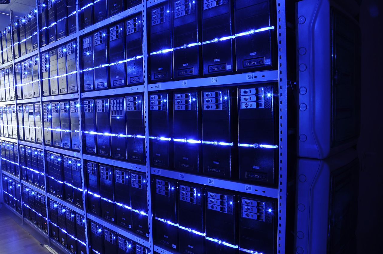 Rows of servers inside a data center